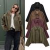 Women's Olive Green Notched Lapel Cropped Jacket, Multiple Colors Available