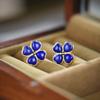 Sterling Gold Plated Lapis Lazuli Clover Stud Earring Ring Set Vintage Retro Jewelry Women