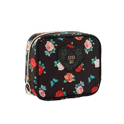Квадратная косметичка ANNA SUI с пластиной в форме сердца (черный) - Цветочный принт с розами, Женский подарок, 000151-0002-02