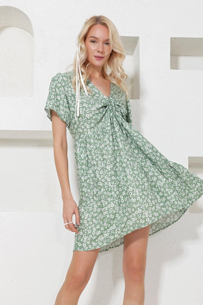 Женское платье, новый сезон, модная синяя юбка с v-образным вырезом и цветочным узором, тканое платье с воланами