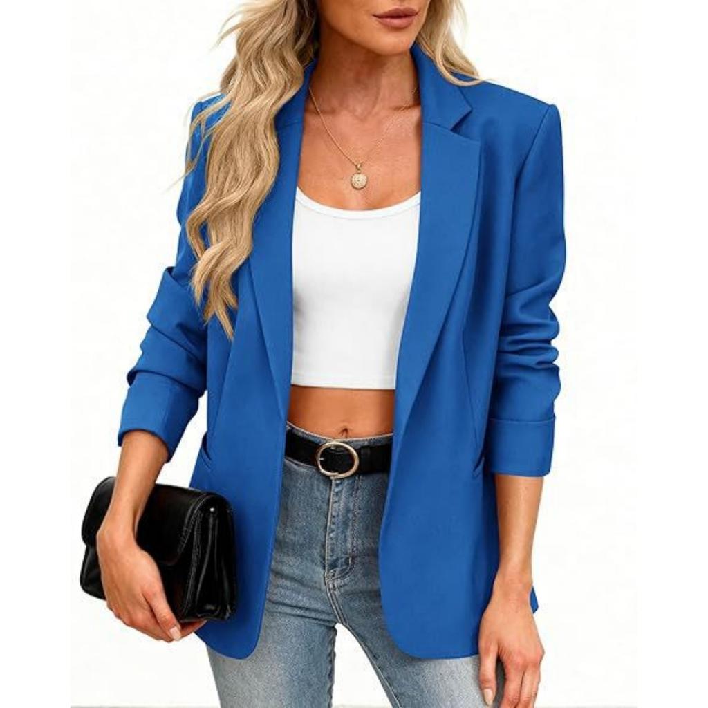 Женская блейзер-куртка в стиле business casual с длинным рукавом и отложным воротником для работы