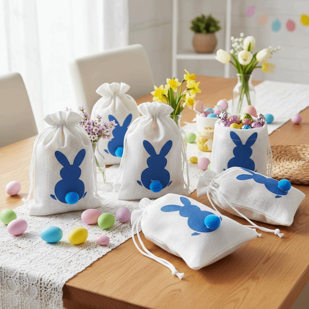10PCS Reusable Drawstring Gift Bags Bunny Pattern Rabbit Candy Bags Snack Pack Bags Kids Treats