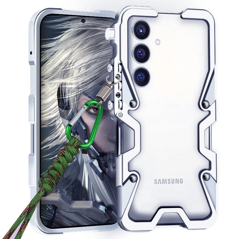 Zimon Armor Metal Aluminum Phone Bumper For Samsung Galaxy S24 S23 S26 S25+ Ultra FE Cover Mechanical Purely Handmade Skull Case