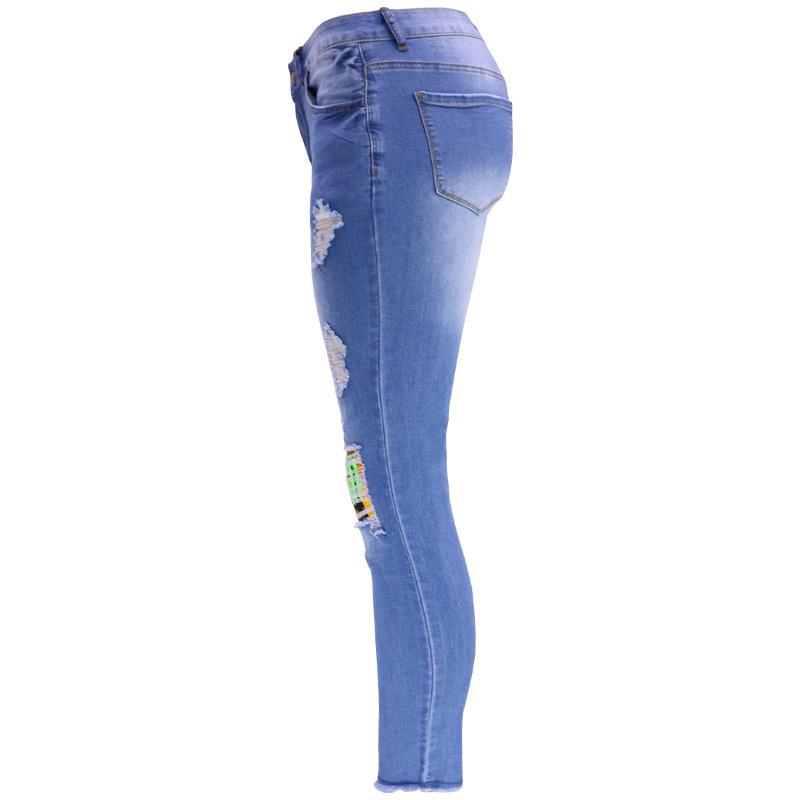 Women's Pencil Pant Fashion Ripped Patch Plus Size Jeans