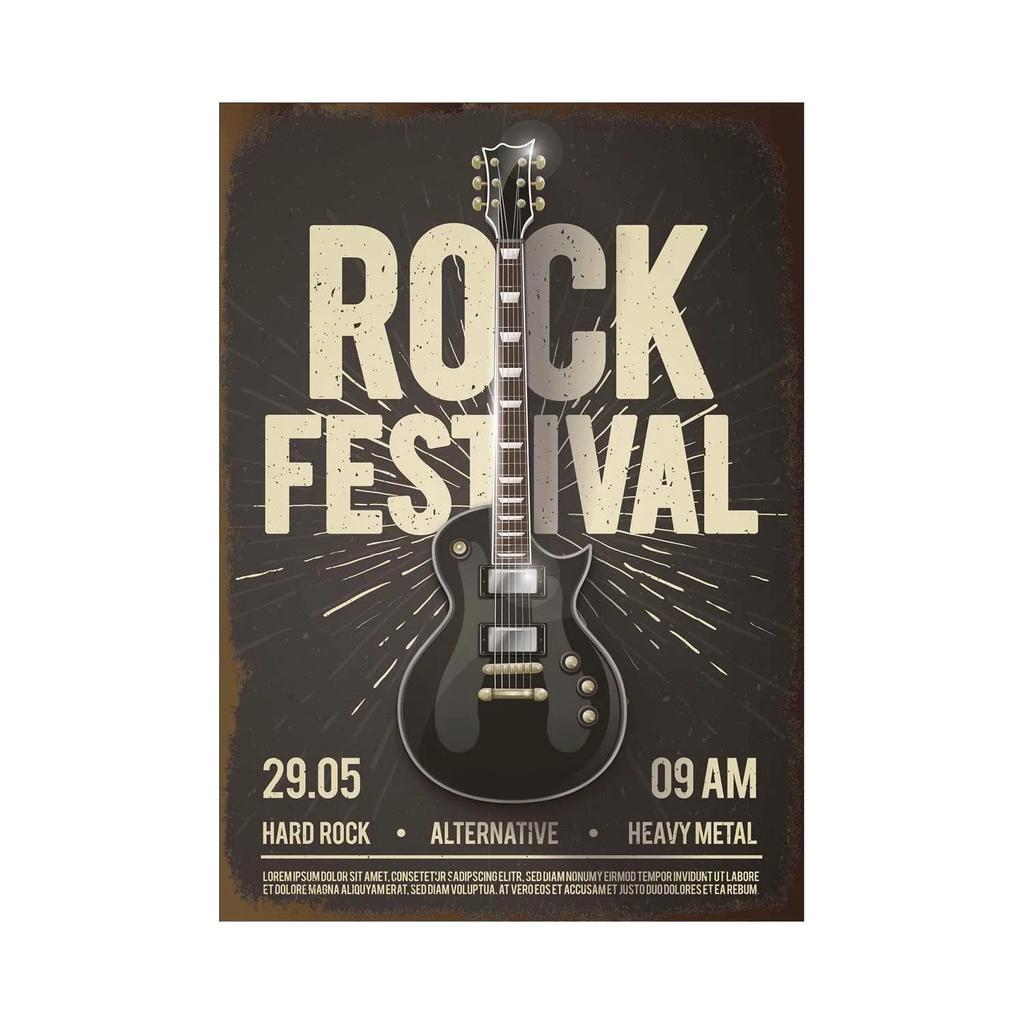 Vintage Tin Signs Decor Rock Music Metal Posters Retro Guitar Rock Party Metal Plates Room Wall Art for Bar Pub Club