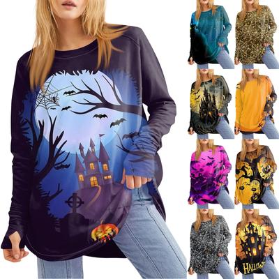 Женская свободная футболка с круглым вырезом и принтом ко Дню святого Валентина, с длинными рукавами и средней длиной, топ с дырявым большим пальцем