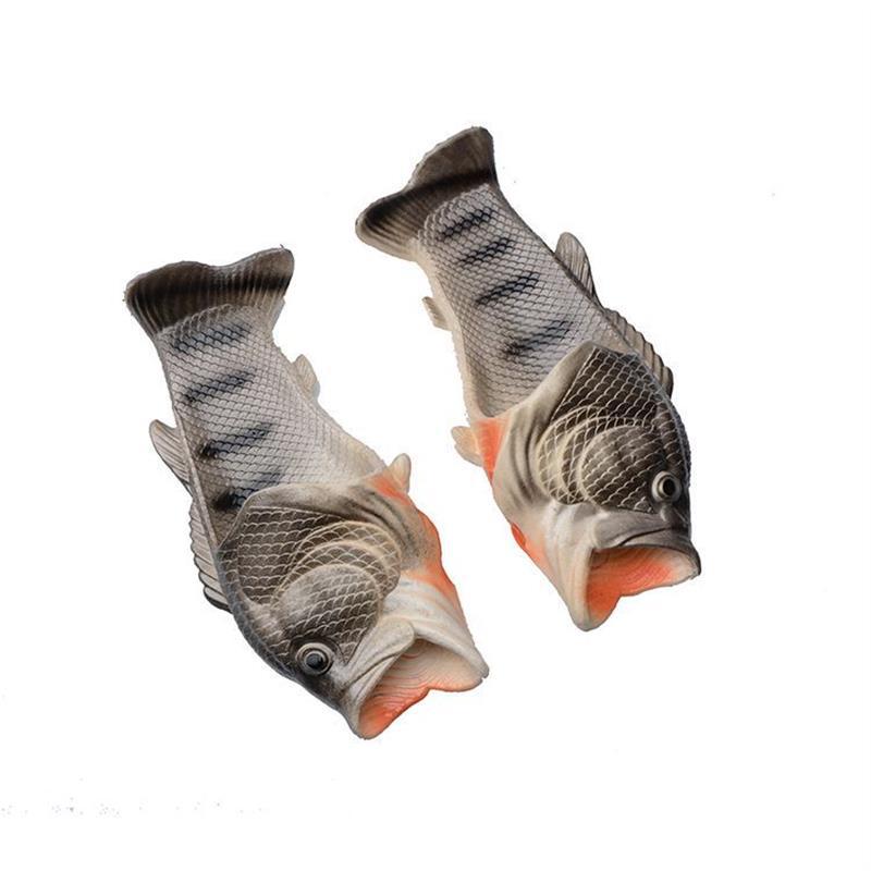 Забавная мужская обувь с открытым носком, женские шлепанцы-рыбки для улицы, парные, семейные, с мультяшными животными, шлепанцы больших размеров 46 47, мужская обувь