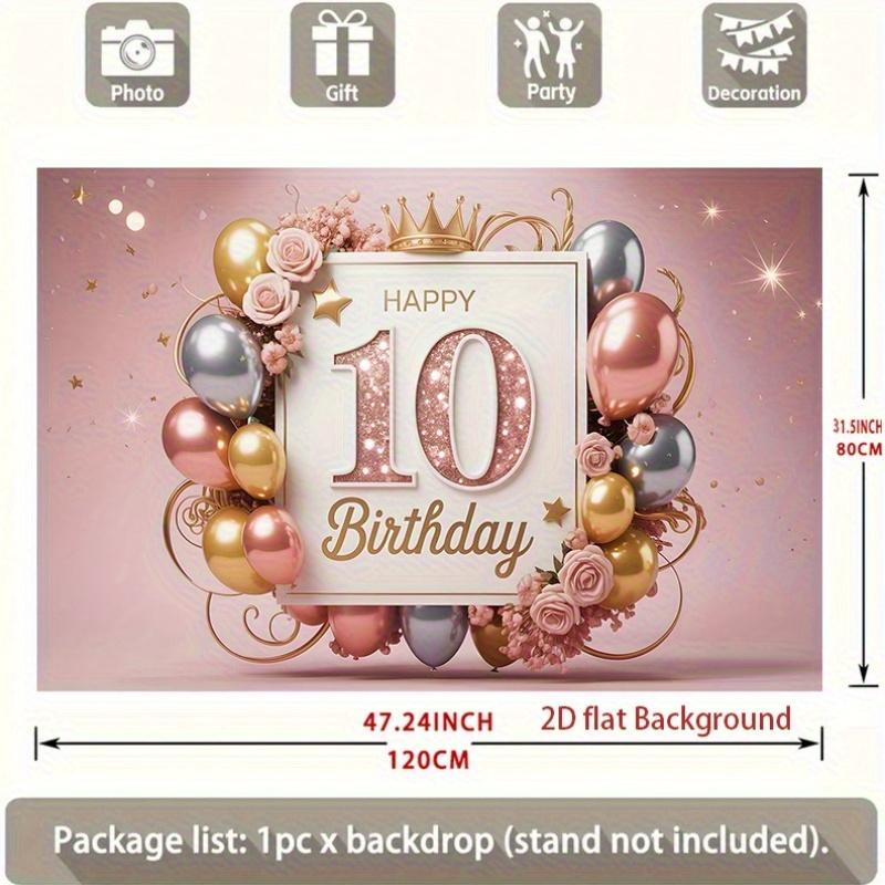 1pc Birthday 10th Glitter Balloon Elegant Hanging Banner Golden Polyester