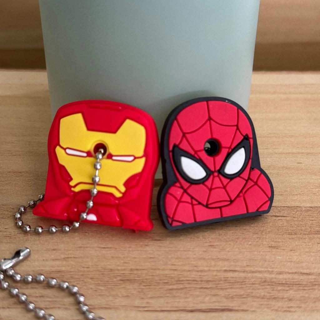 1&2 Pcs Cartoon Keychain Stitch Minnie Key Chains Spider Cartoon Man Cat Key Cover Caps Car Keychain Key Ring Holder Women