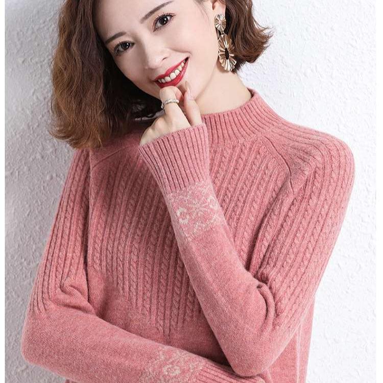 WTEMPO Женский вязаный свитер с полуворотом, свободный трикотажный топ с длинными рукавами для мам