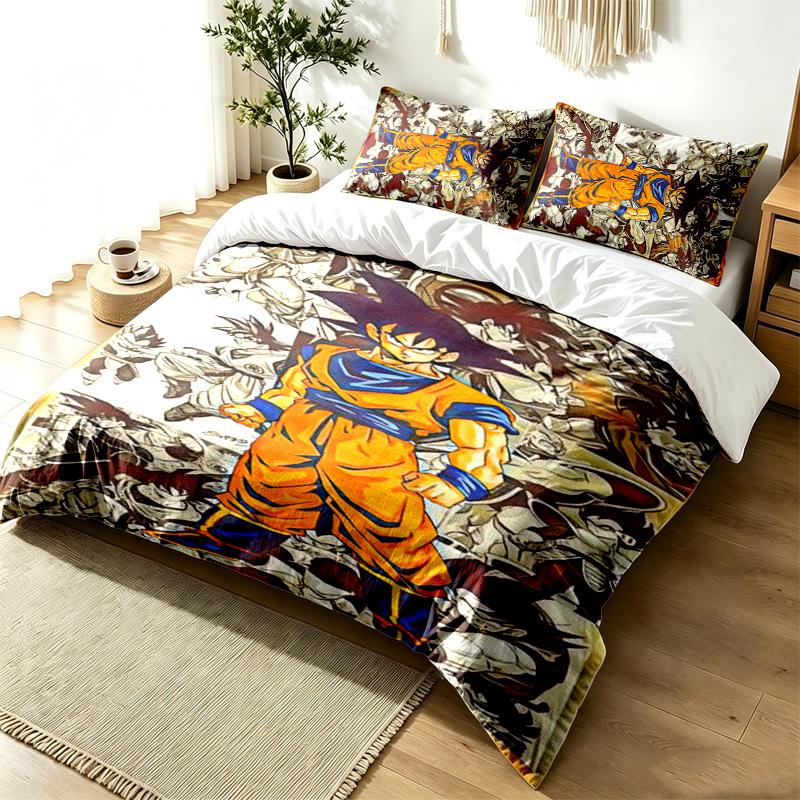 Dragon Ball 3pc Duvet Cover Set Simple Modern Bedding Set Wrinkle Resistant Soft Fabric All Season Use a perfect gift