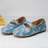 Туфли на плоской подошве для девочек, детские туфли принцессы из денима с пайетками, модные детские кожаные туфли для вечеринки, свадьбы, весна-осень 2024, новинка