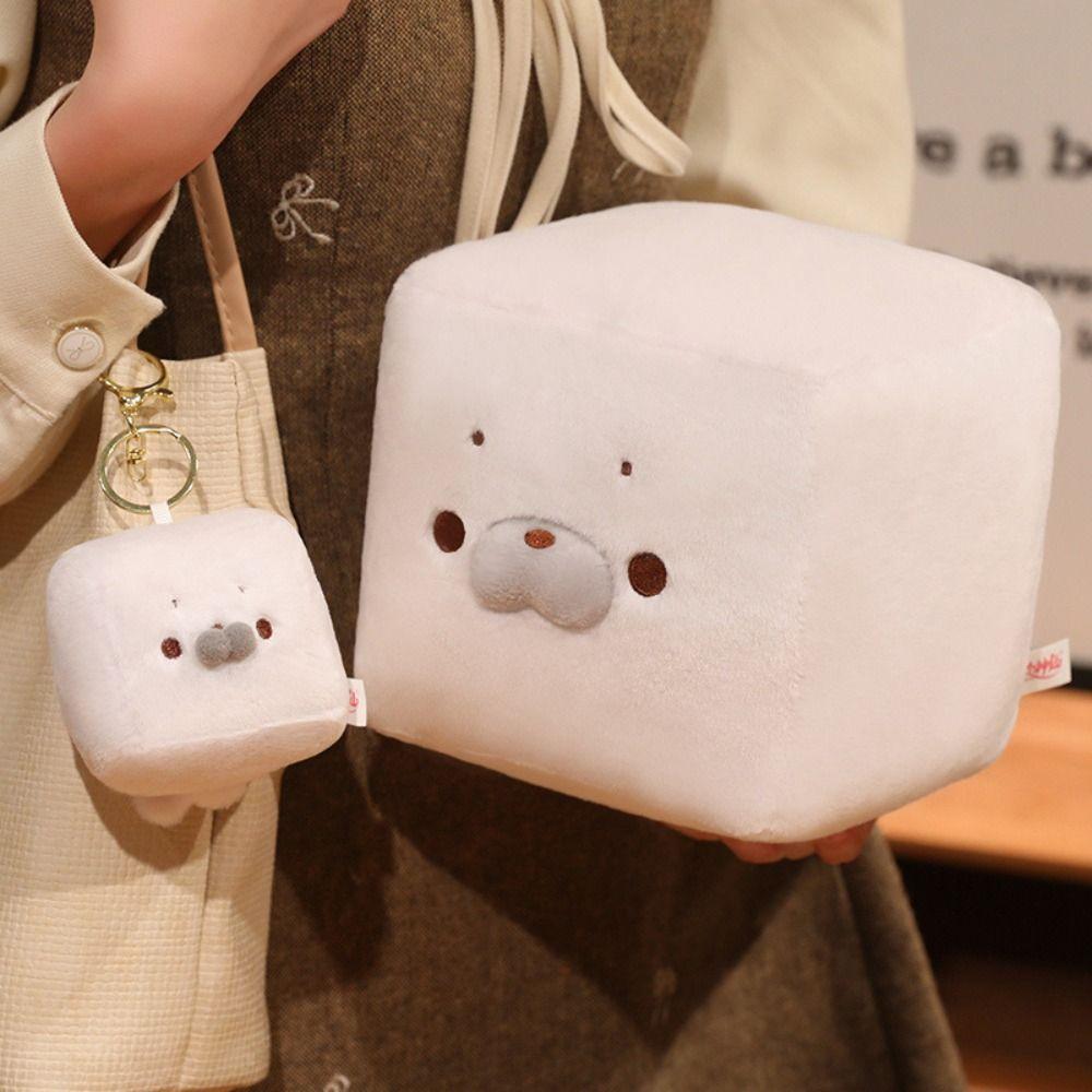 Tofu-Shaped Plush Doll Toy Square Plush Keychain Durable Bag Charm Office Bedroom