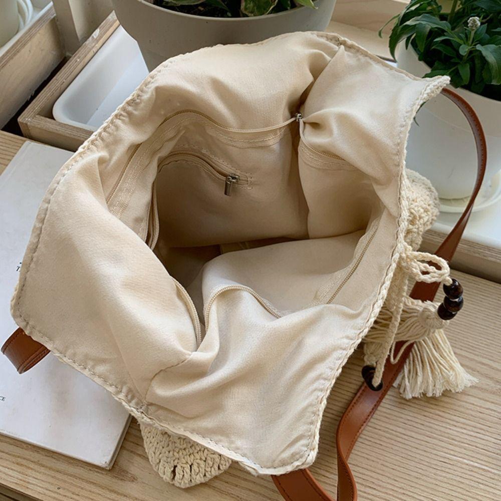 Simple Bohemian Crochet Tote Bag Hollowed Out Ethnic Style Boho Weave Bag Handbag Large Capacity Knitted Bag Picnic