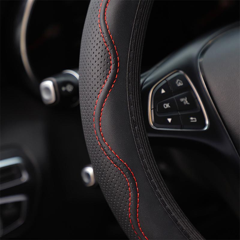 Дышащий кожаный чехол с тиснением на руль автомобиля для универсального диаметра 38 см для автомобильных аксессуаров для интерьера