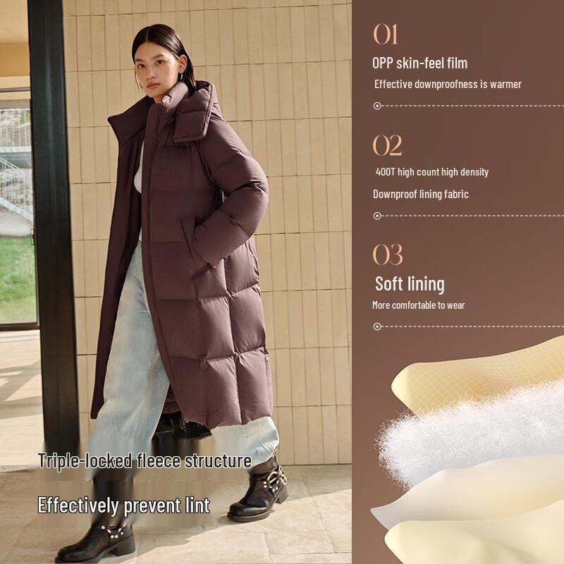 Женский пуховик Aolaiyi 2025 Зима Длинный с капюшоном на утином пуху