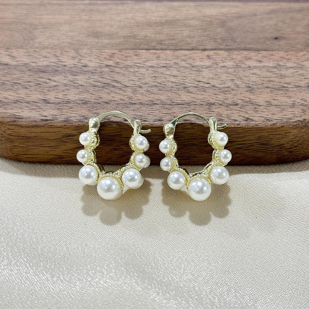 Ретро уникальные двухрядные серьги-кольца с жемчужинами женские французские легкие роскошные серьги-пряжки в стиле ниши