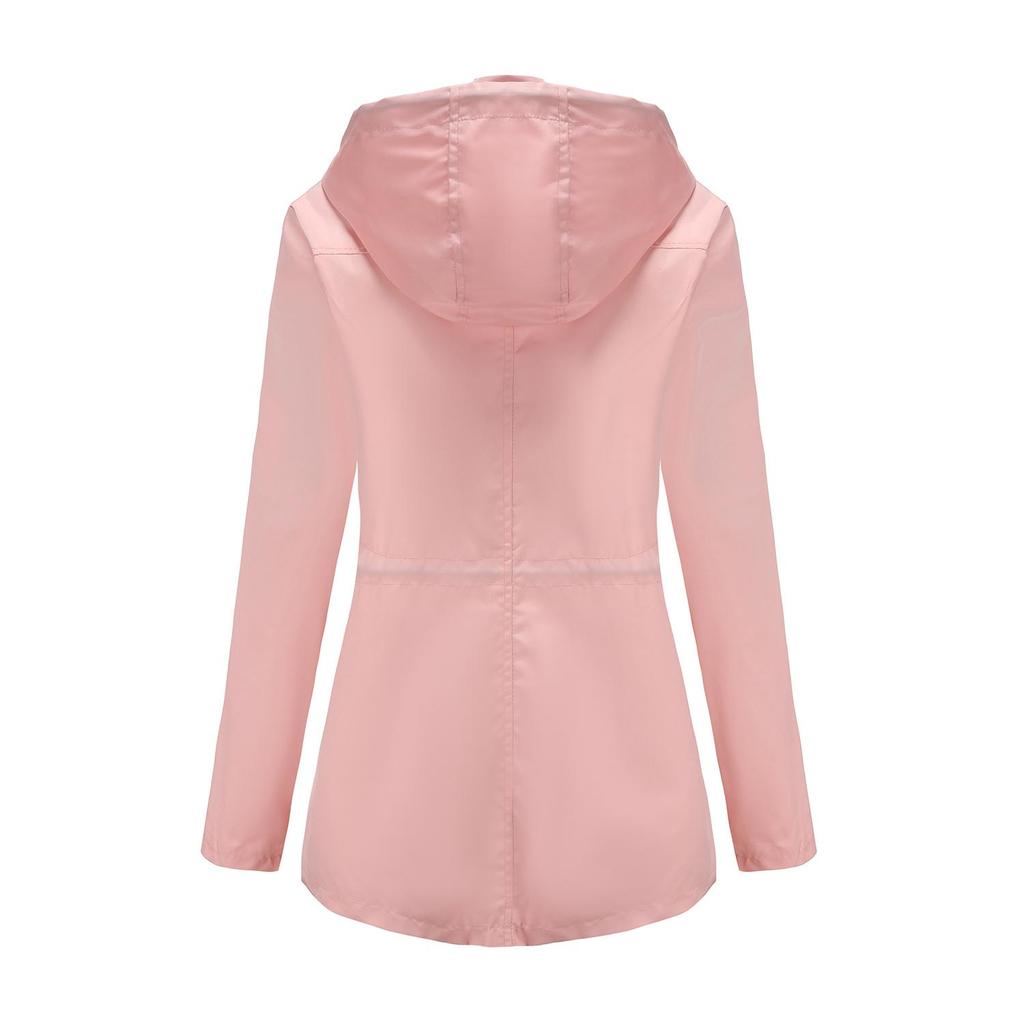 Ветровка для женщин, тонкий плащ средней длины с капюшоном, весна-осень, женская ветрозащитная водонепроницаемая повседневная куртка, верхняя одежда, дождевики