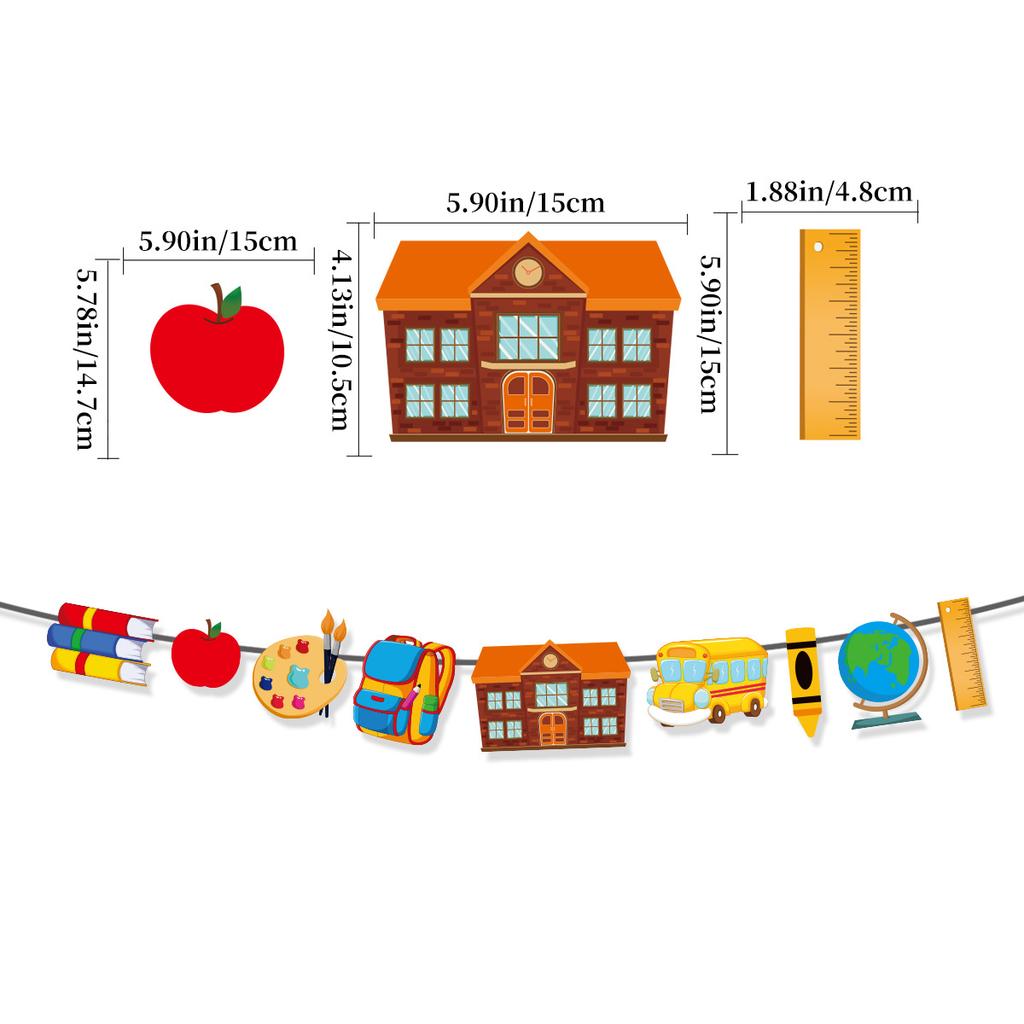 School Season Decoration Cartoon Apple School Bus Schoolbag Pulling Flag Latte Flower Banner Customization