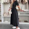 Women's Denim Long Dress V-Neck Short Sleeve Button Down Maxi Dress Casual