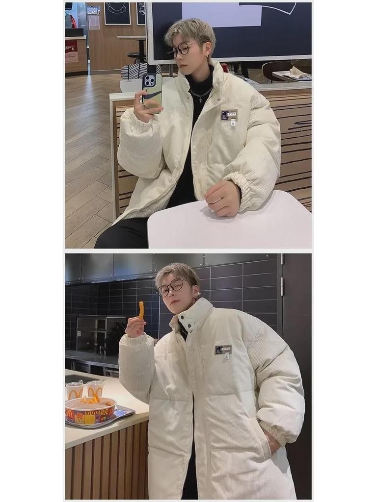 Унисекс вельветовая куртка с воротником-стойкой из плотного хлопка - модное зимнее пальто для пар