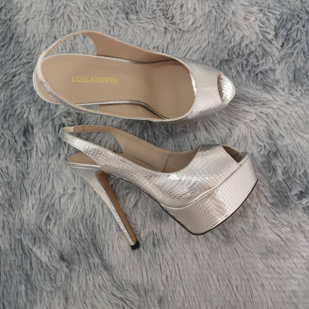 Women Pumps Stilettos 14CM Platform Stripper High Heels Sexy Open Toe Sandals Gladiator Party Dress Wedding Shoes Large Size 44