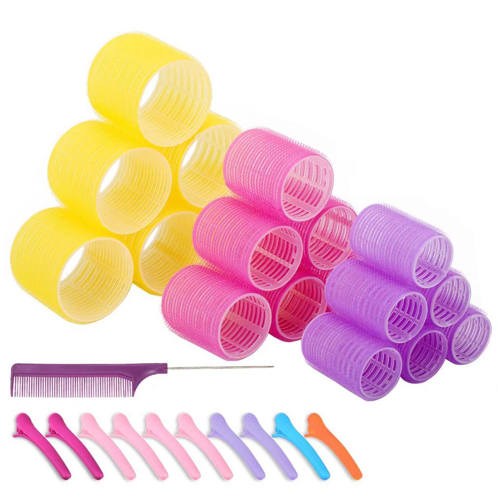 Heatless Hair Rollers Set Self-Adhesive Rollers Curlers Set Hair Clips DIY Curling Tool