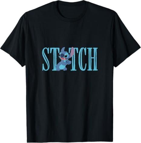 Lilo And Stitch Cute Lettering Black TShirt