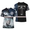 Mens Viking Print T-Shirt 3D Digital Short Sleeve Casual Loose Fit Tee
