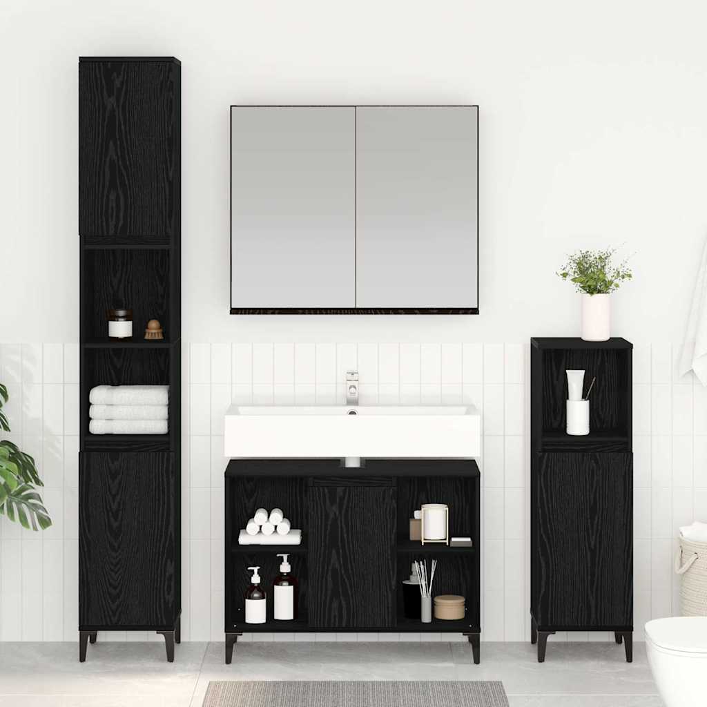 Bathroom Furniture Set 3 Piece Black Oak Effect Wood Based Material