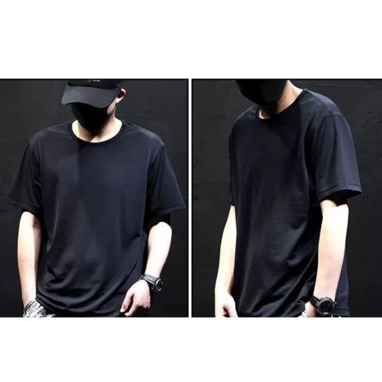 Мужская летняя футболка, однотонная, из ледяного шелка, тонкая сетка, быстросохнущая, средней длины, с круглым вырезом, с короткими рукавами, мягкий дышащий пуловер, спортивный повседневный