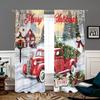 2 Pieces, Merry Christmas Red Truck Curtains -30% Blackout - Suitable for Living Room, Bedroom, Kitchen, Home Decoration