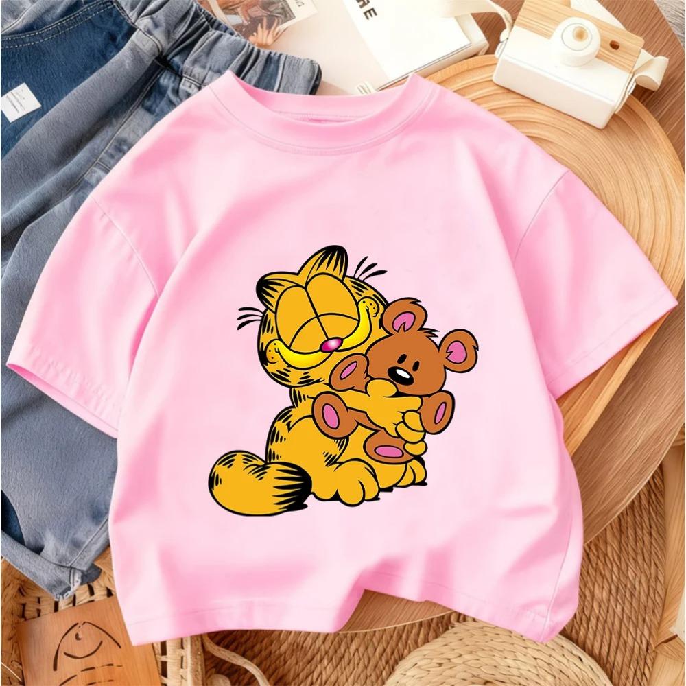 Cute Kids Fashion T Shirt Garfield Popular Cartoon For Boys Girls Summer Street Casual Outfit