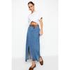 Dark Blue Slit Maxi Denim Skirt Twoss23et00289