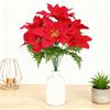 Simulated Flowers Lifelike Plant with Green Leaves Red Flower Flannel Christmas Fake Foliage Home Office Decor
