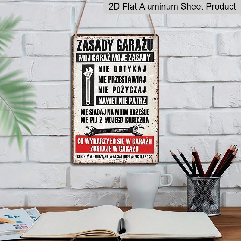2D Flat Decorative Plaque and Ornament, 1pc Vintage Aluminium Decorative Plaque - Rustic Style Garage Rules Sign with Polish and Wrench Pattern