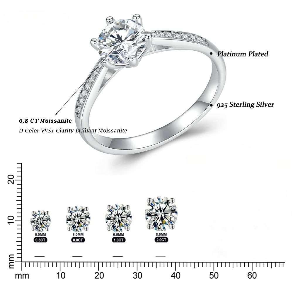 0.8CT D Цвет VVS1 EX Муассанит кольцо для женщин обручальное свадебное кольцо из стерлингового серебра 925 пробы с цирконом ювелирные украшения