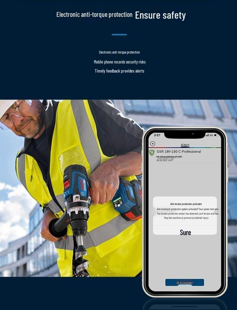 Бесщеточный ударный шуруповерт Bosch GSB18V-150C, Ручная дрель с бесступенчатой регулировкой скорости