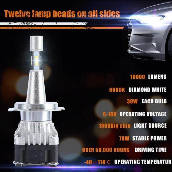 2Pcs LED Bulbs Super Bright 6000K 10000LM IP68 Waterproof H1/H4/H7 Headlights Conversion