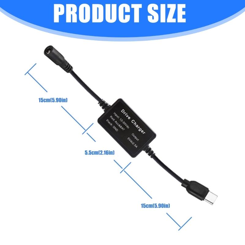 Автомобильный кабель питания 9В/12В/24В DC5521 на USB C, адаптер-преобразователь DC5.5x2.1 на Type C, выход 5В 2.5А для видеорегистратора, роутера