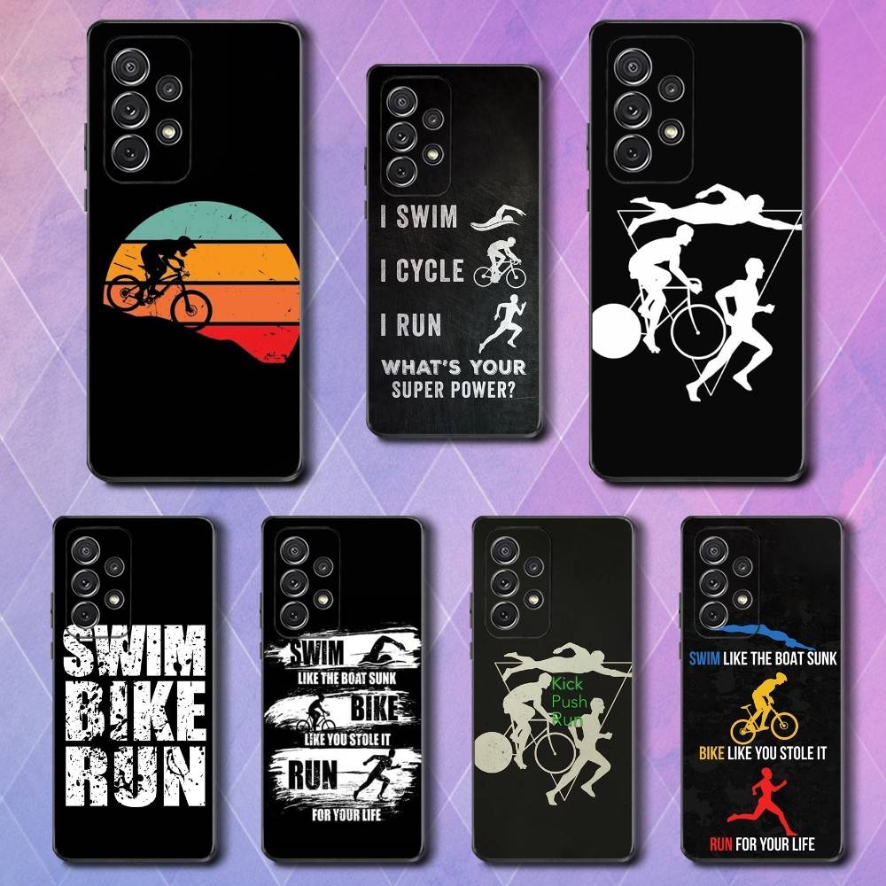 Triathlon Swim Bike Run Phone For Samsung S22,S25,S24,S23,Ultra,FE,Plus,S21,S20,S10,S9,Lite,Soft Silicone Black