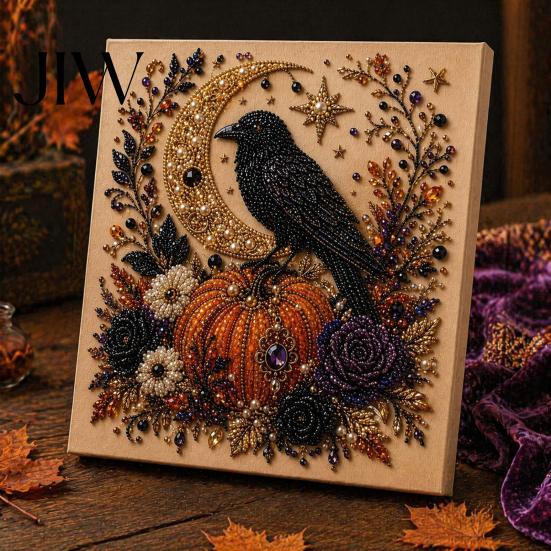 Fall Indoor Art Projects Halloween Faux Pearl DIY Kit, Spooky Cute 3D Beads Painting Crafts, Stress Relief Craft Activities Gothic Ghost Pumpkin