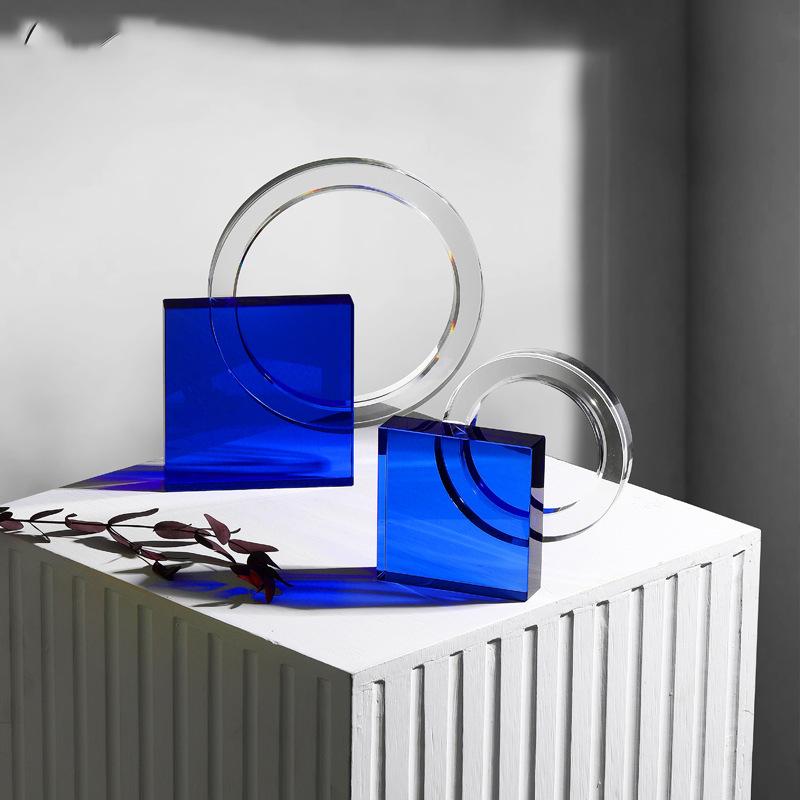 Современный минималистский креативный синий геометрический стеклянный орнамент, произведение искусства, гостиная, кабинет, офис, рабочий стол, украшения, мебель