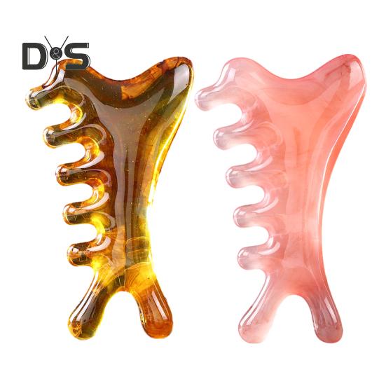 Массажер для кожи головы 4-в-1, расческа с широкими зубьями, смоляной инструмент Гуаша для терапии головы и лица, акупрессура и стимуляция меридианов