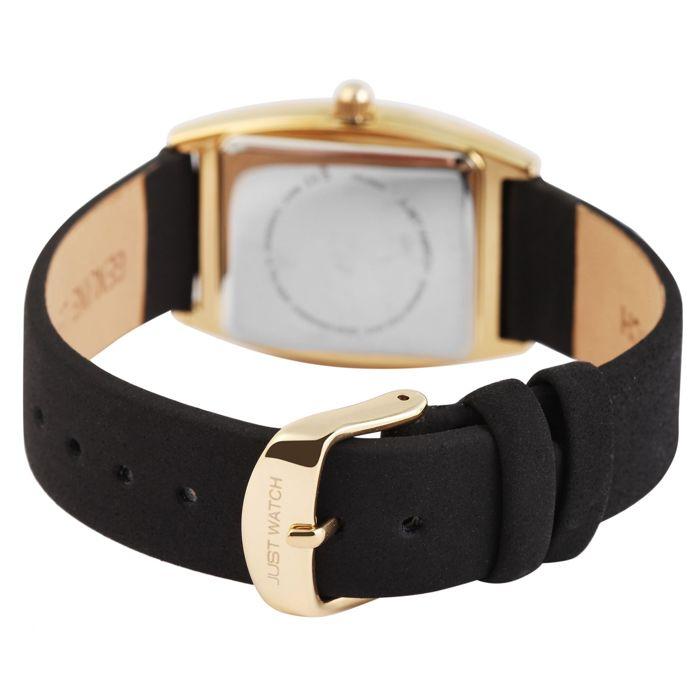 Montre femme - Ayla - Boîtier tonneau doré 29 mm - Cadran noir & bracelet cuir 18 mm - Quartz Miyota 2035 5 ATM