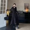 Plus Size Hepburn-Style V-Neck Ruffle Dress for Women - Elegant Autumn Slimming Black Dress