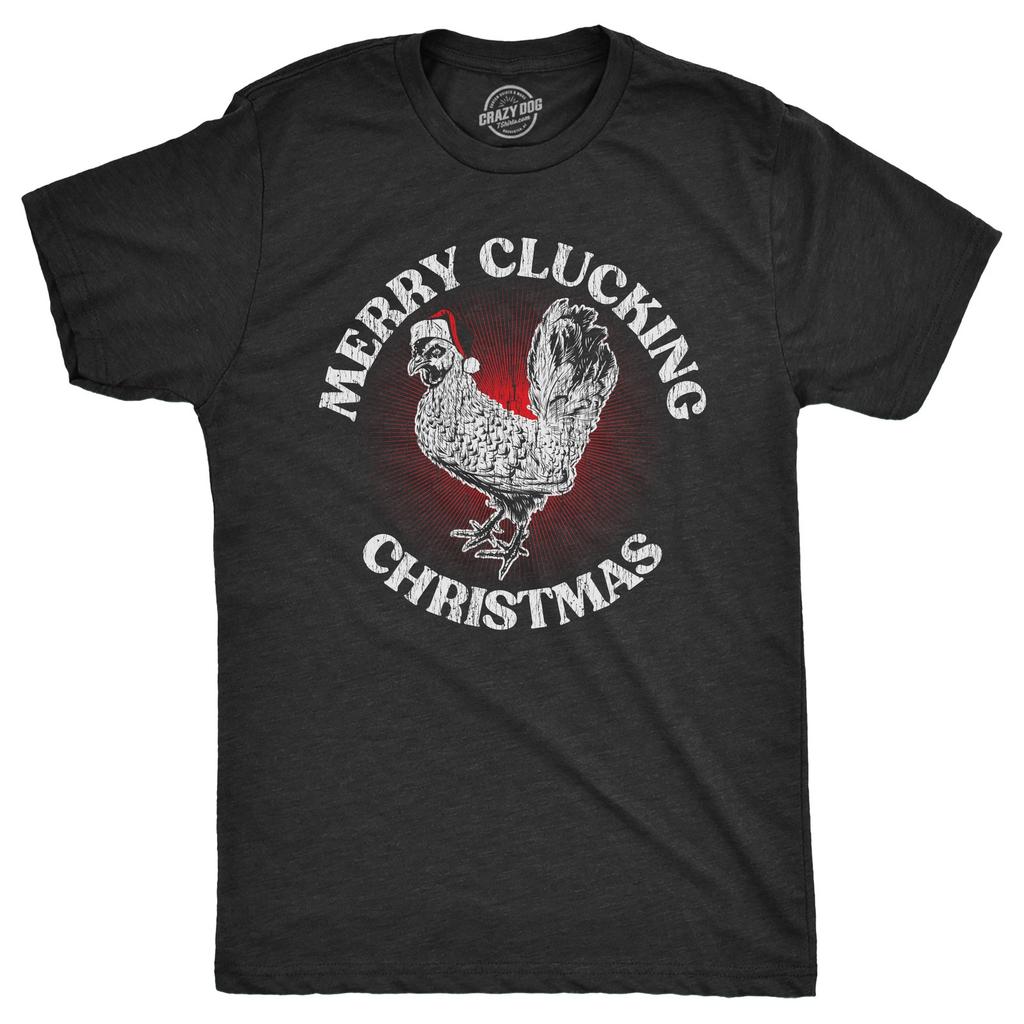 Mens Merry Clucking Christmas T Shirt Funny Xmas Rooster Chicken Joke Tee for
