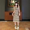 2025 Korean Style Chic Striped Sleeveless Midi Vest Dress for Women - Slim Fit
