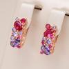 Color Blocking Design Purple Red Zircon Drop Earrings Women Party Accessories