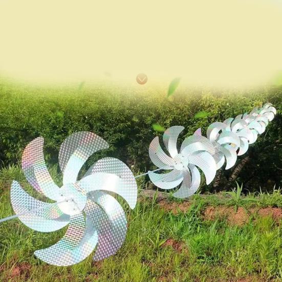 1 Set Reflective Pinwheels with 10m String Outdoor Bird Deterrent Wind Spinner 8 Pinwheels Sparkly Garden Bird Scare Device for Yard Orchard